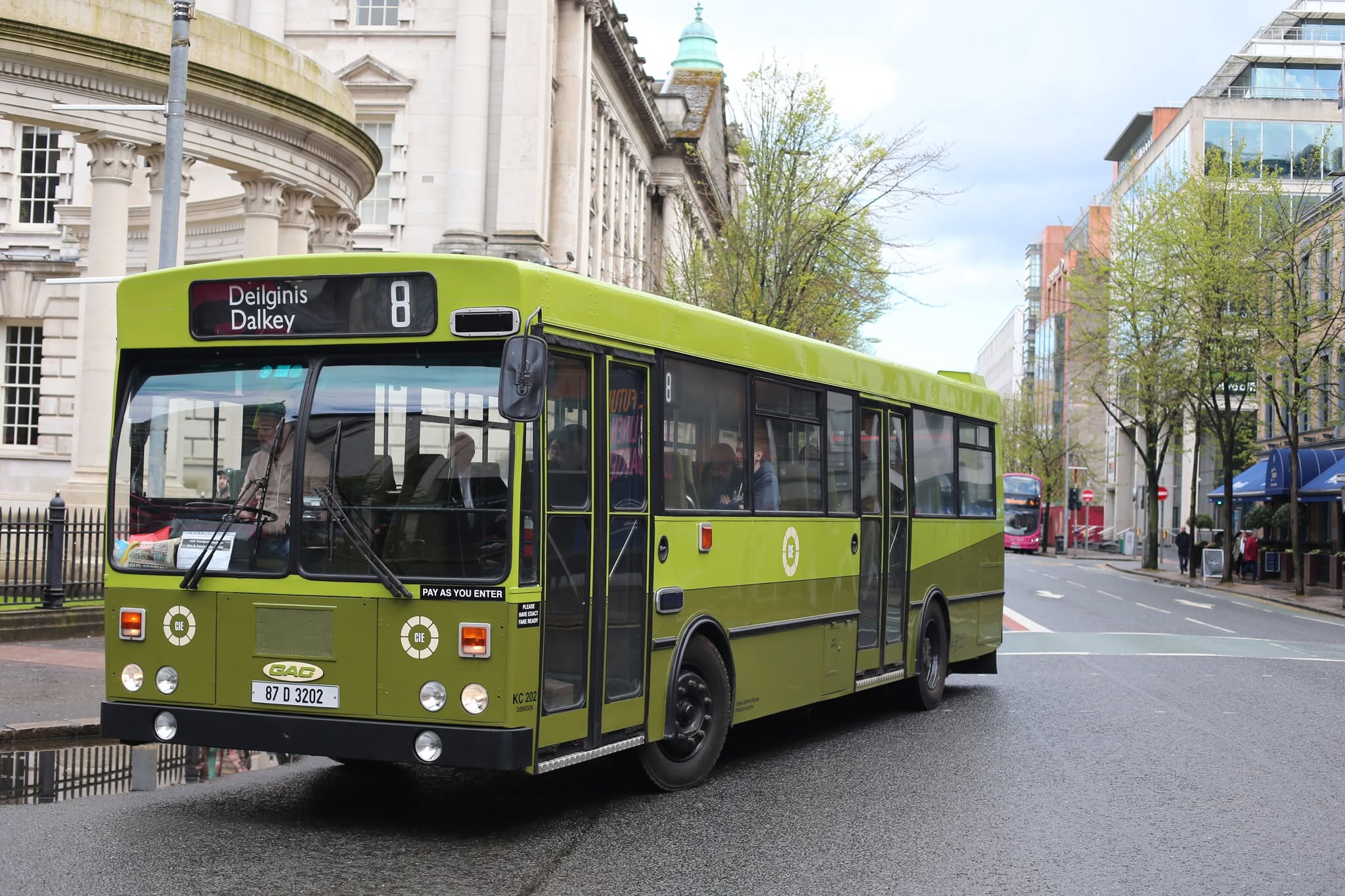 Green single-decker bus on route 9 to Shannon